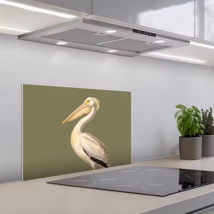 Spatscherm keuken - Pelikaan - Wit - Vogel - Klassiek - Natuur — 5