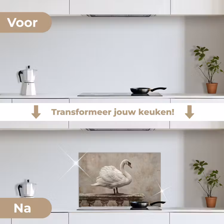 Spatscherm keuken - Zwaan - Elegant - Dieren - Wit — 3