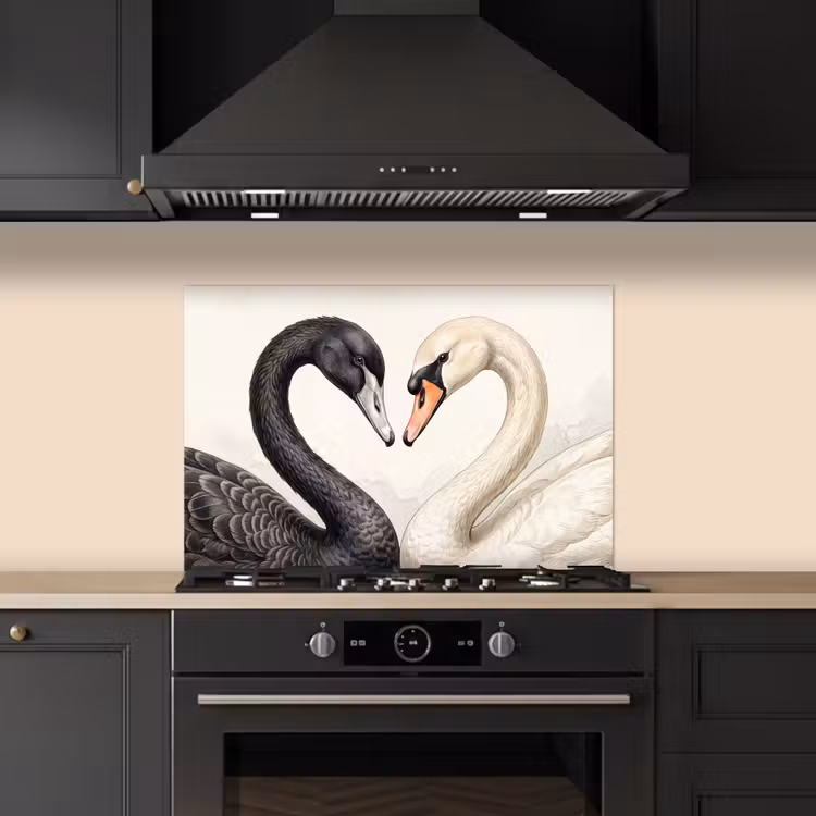 Spatscherm keuken - Zwanen - Hartvorm - Dieren — 2