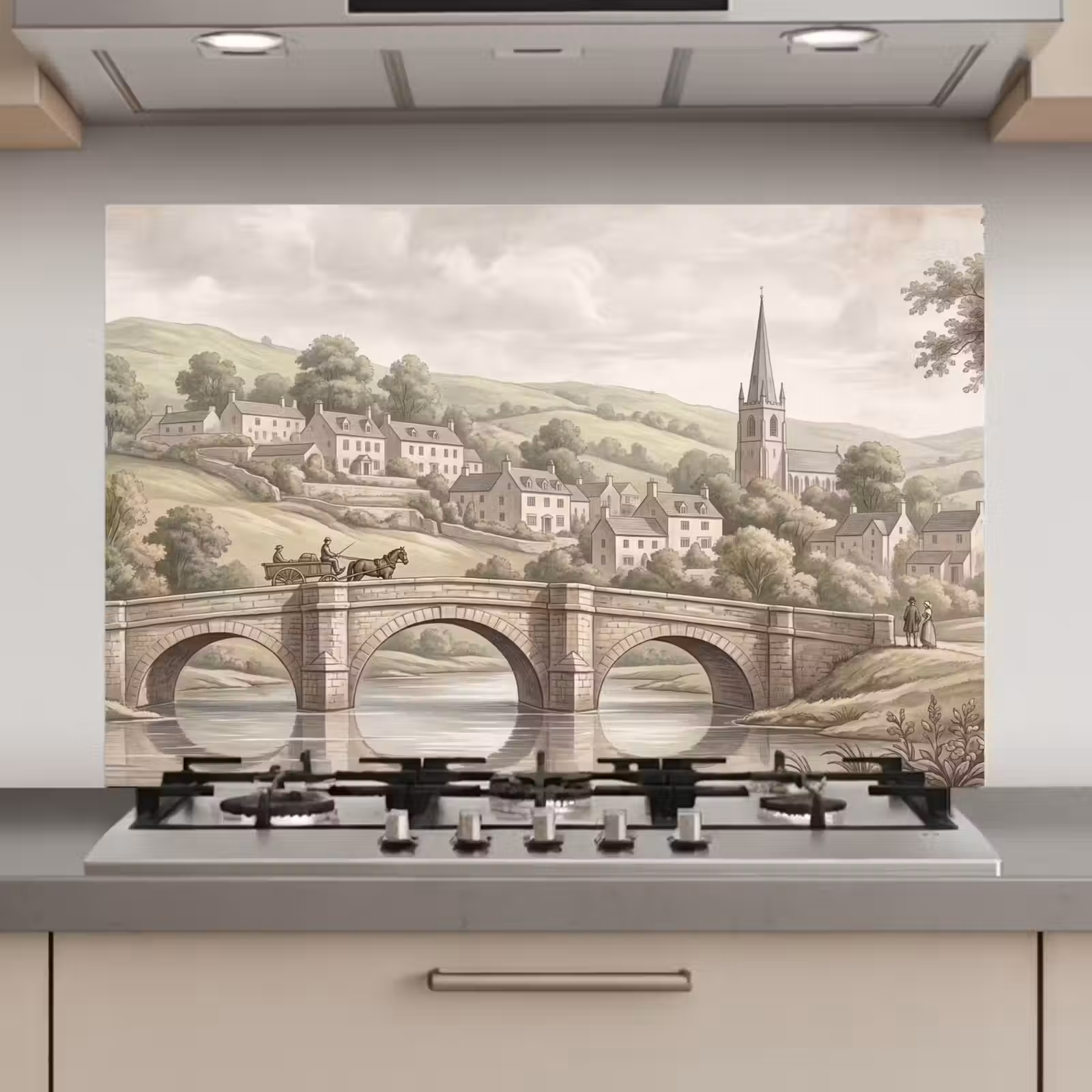 Spatscherm keuken - Dorp - Brug - Uitzicht - Groen — 1