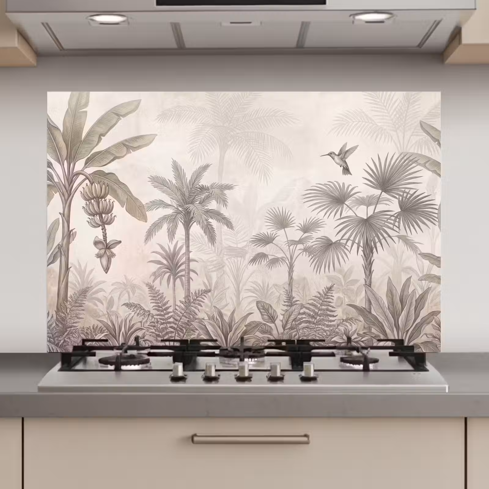 Spatscherm keuken - Jungle - Banenboom - Kolibrie - Beige — 1