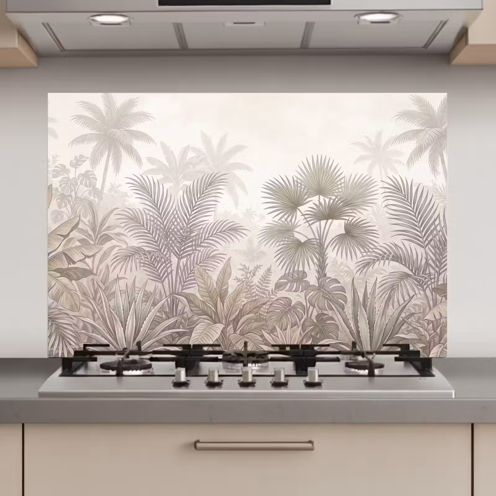 Spatscherm keuken - Jungle - Tropisch - Natuur -Vintage - Beige — 1