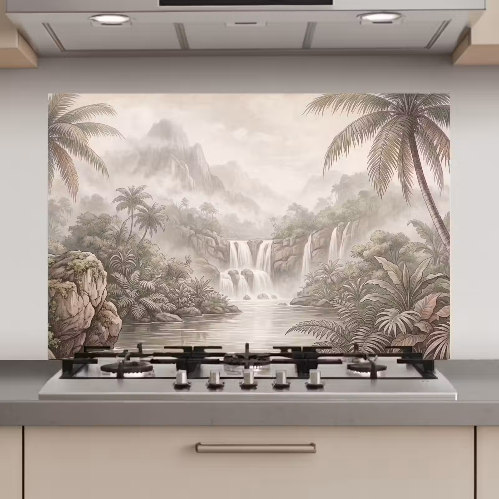 Spatscherm keuken - Jungle - Watervallen - Tropisch - Illustratie — 1