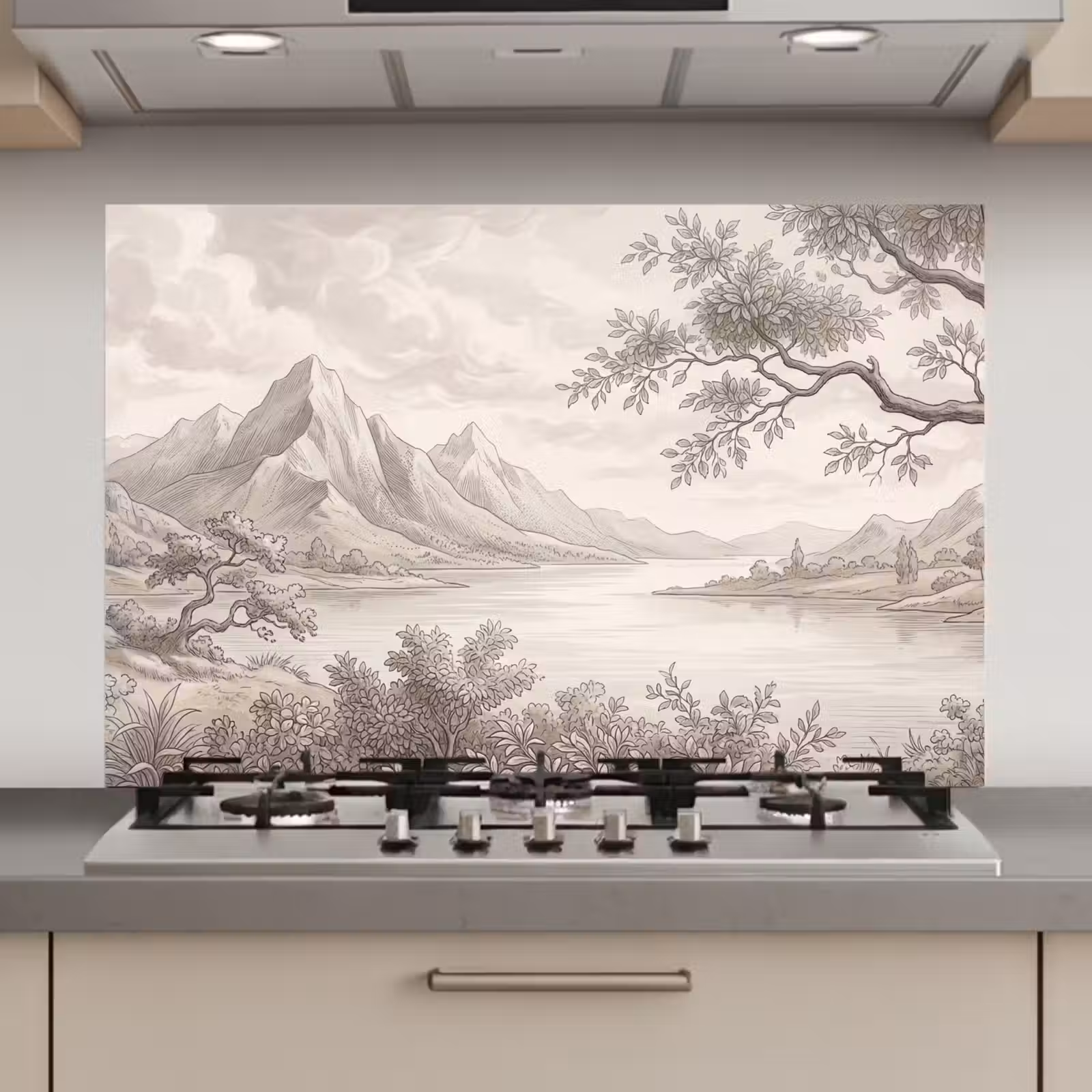 Spatscherm keuken - Landschap - Bergen - Meer - Natuur — 1