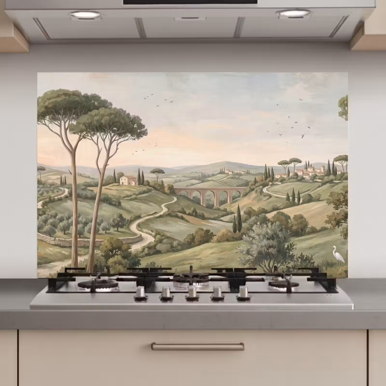 Spatscherm keuken - Landschap - Heuvels - Zandpad - Groen — 1