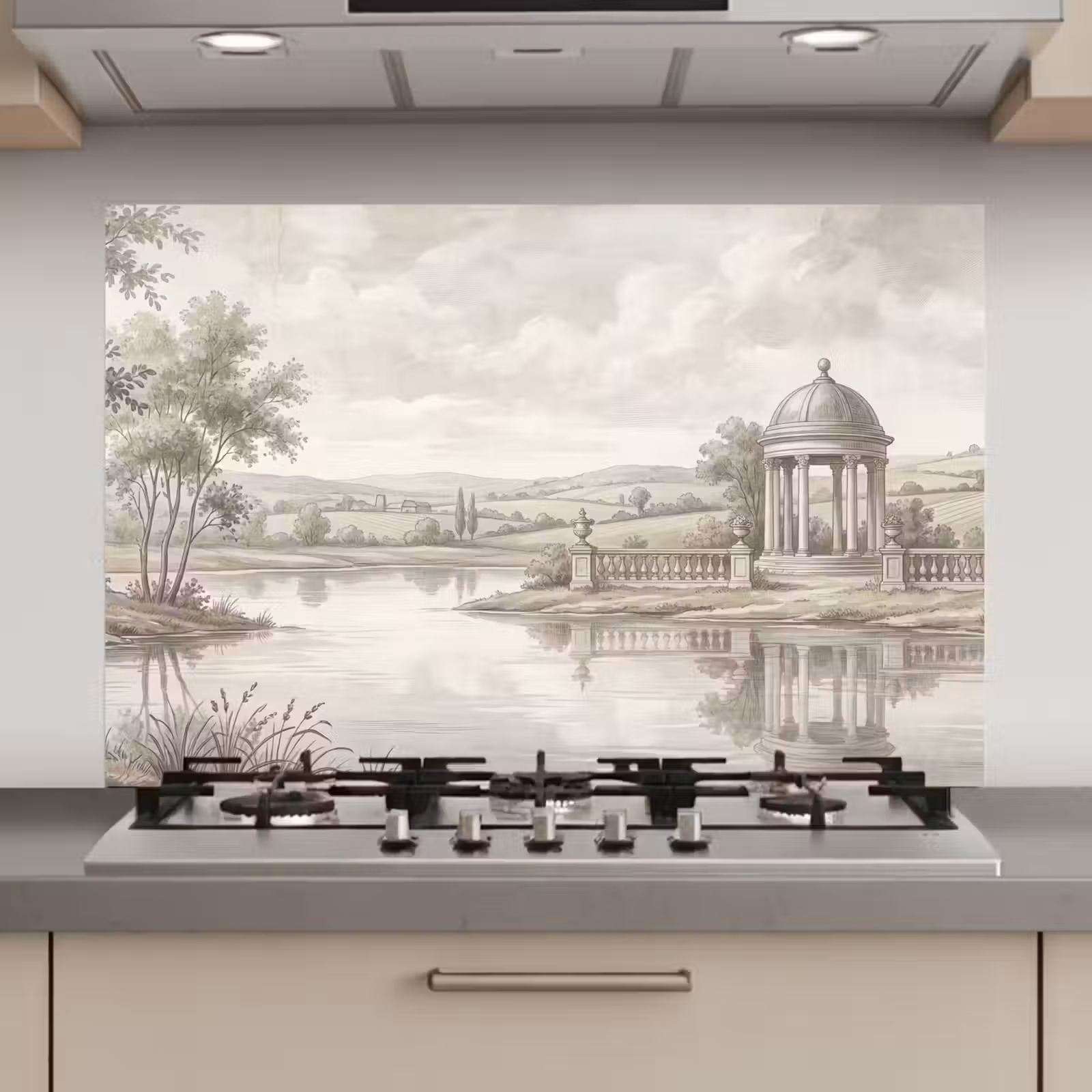 Spatscherm keuken - Landschap - Water - Natuur - Sepia — 1