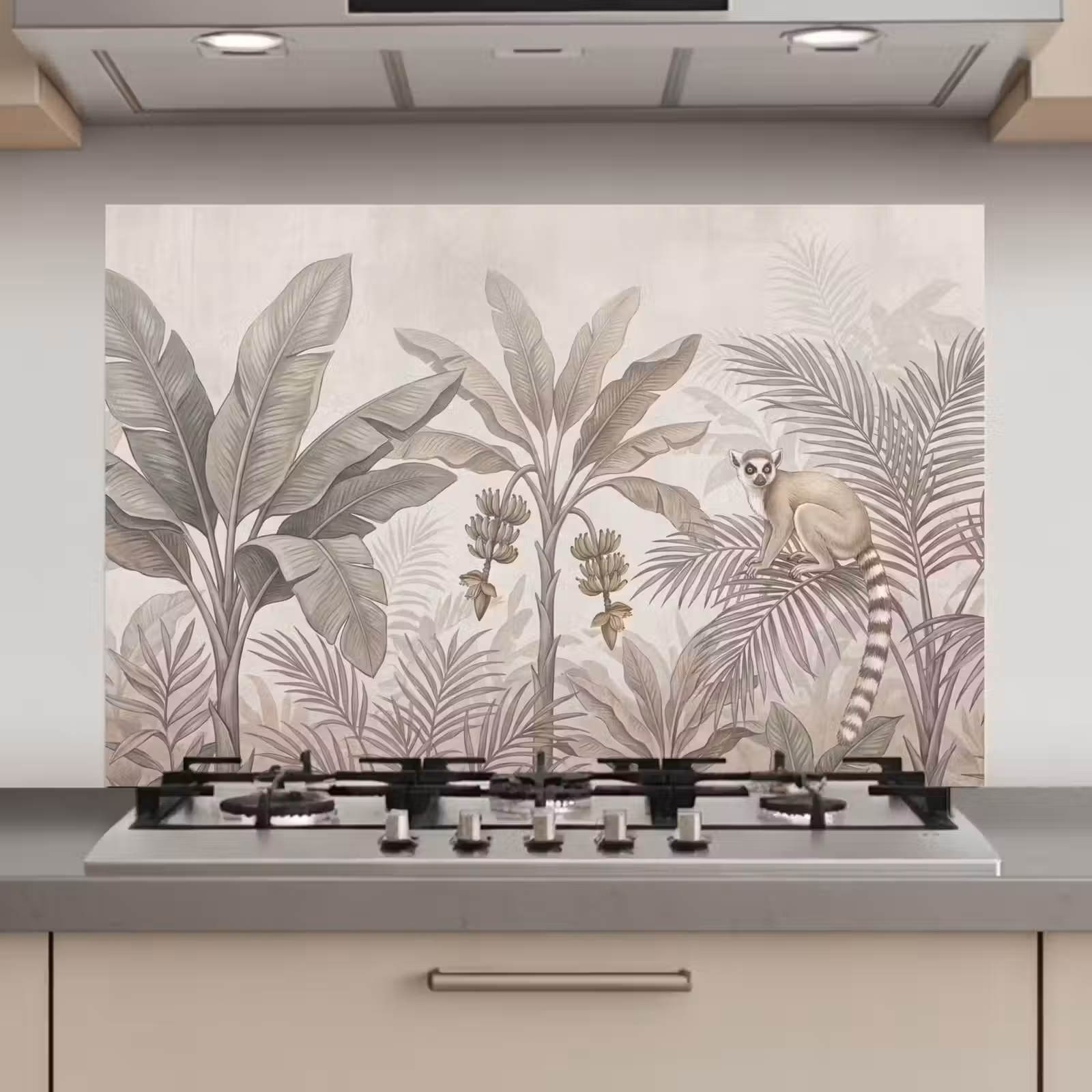 Spatscherm keuken - Natuur - Jungle - Ringstaartmaki - Bruin — 1