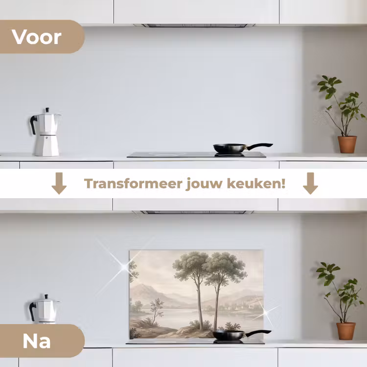 Spatscherm keuken - Bomen - Meer - Bergen - Illustratie — 3