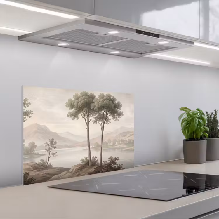 Spatscherm keuken - Bomen - Meer - Bergen - Illustratie — 5