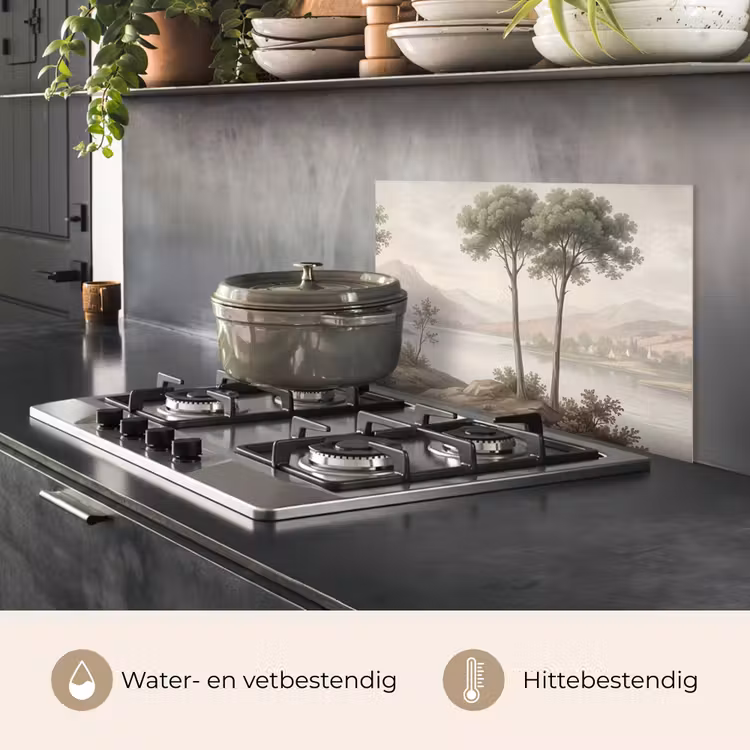 Spatscherm keuken - Bomen - Meer - Bergen - Illustratie — 7