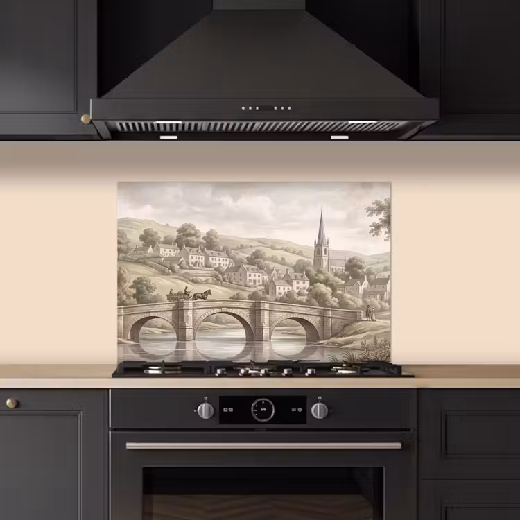 Spatscherm keuken - Dorp - Brug - Uitzicht - Groen — 2