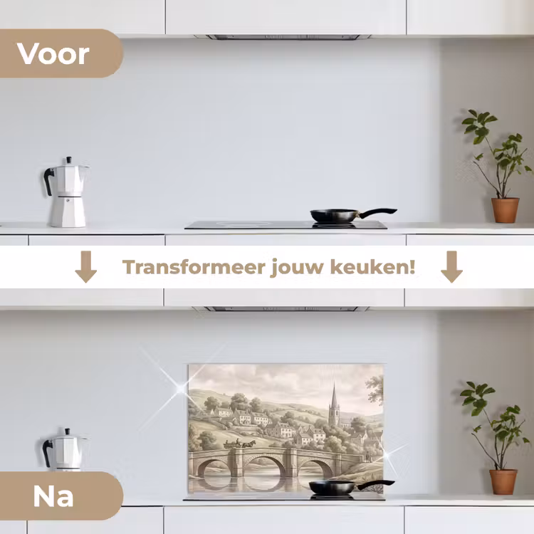 Spatscherm keuken - Dorp - Brug - Uitzicht - Groen — 3
