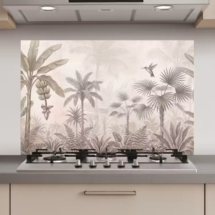 Spatscherm keuken - Jungle - Banenboom - Kolibrie - Beige — 1