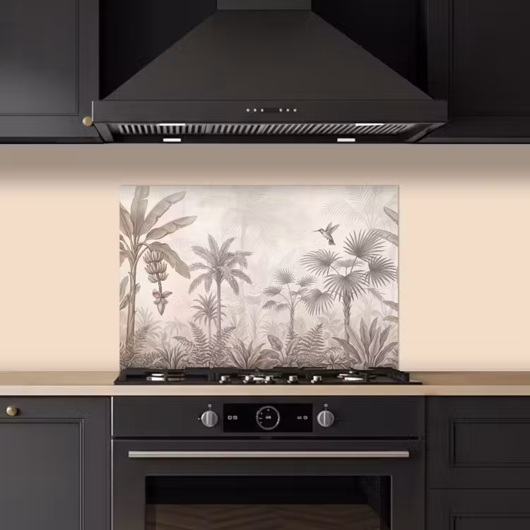 Spatscherm keuken - Jungle - Banenboom - Kolibrie - Beige — 2