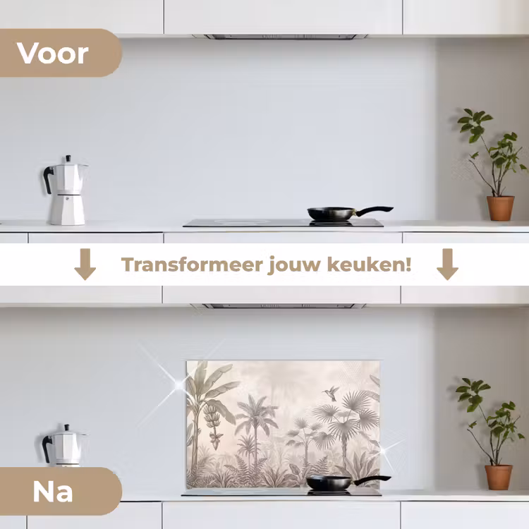 Spatscherm keuken - Jungle - Banenboom - Kolibrie - Beige — 3