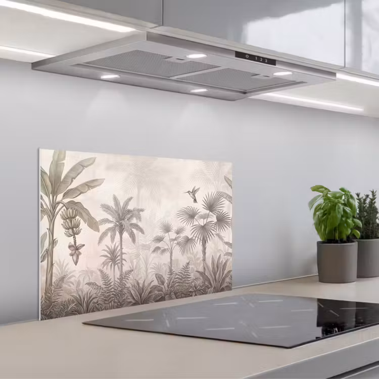 Spatscherm keuken - Jungle - Banenboom - Kolibrie - Beige — 5