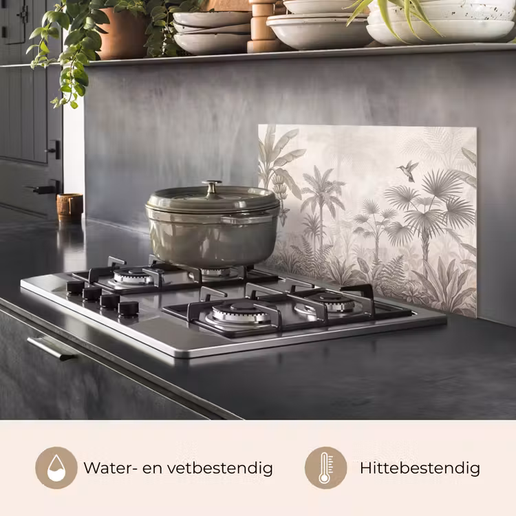 Spatscherm keuken - Jungle - Banenboom - Kolibrie - Beige — 7