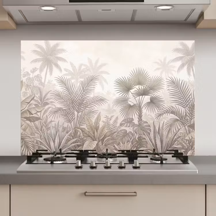 Spatscherm keuken - Jungle - Tropisch - Natuur -Vintage - Beige — 1