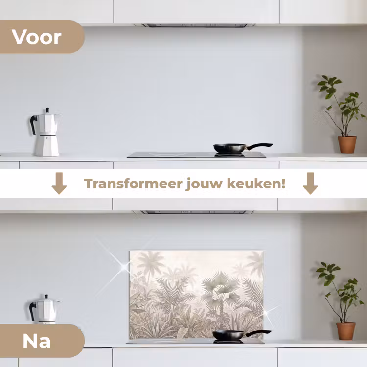 Spatscherm keuken - Jungle - Tropisch - Natuur -Vintage - Beige — 3
