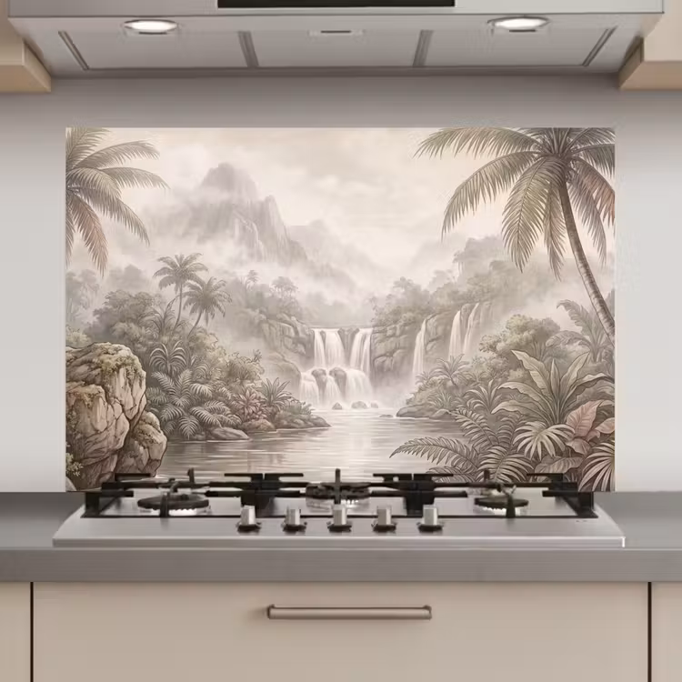 Spatscherm keuken - Jungle - Watervallen - Tropisch - Illustratie — 1