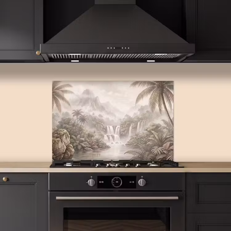 Spatscherm keuken - Jungle - Watervallen - Tropisch - Illustratie — 2