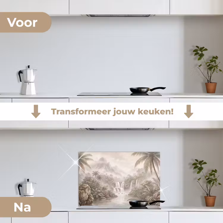 Spatscherm keuken - Jungle - Watervallen - Tropisch - Illustratie — 3