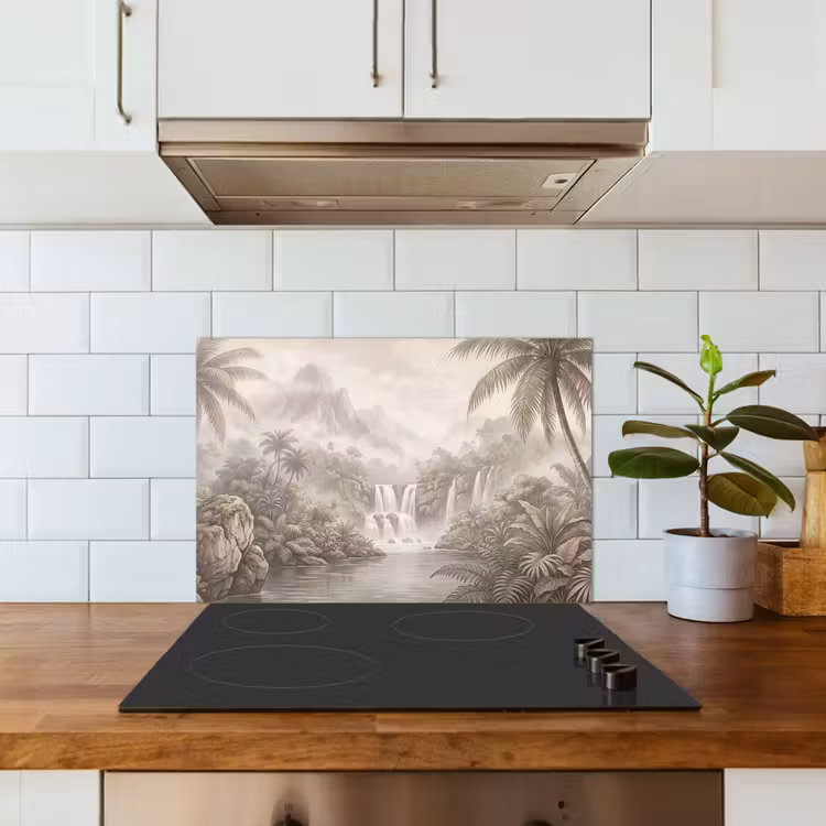 Spatscherm keuken - Jungle - Watervallen - Tropisch - Illustratie — 6