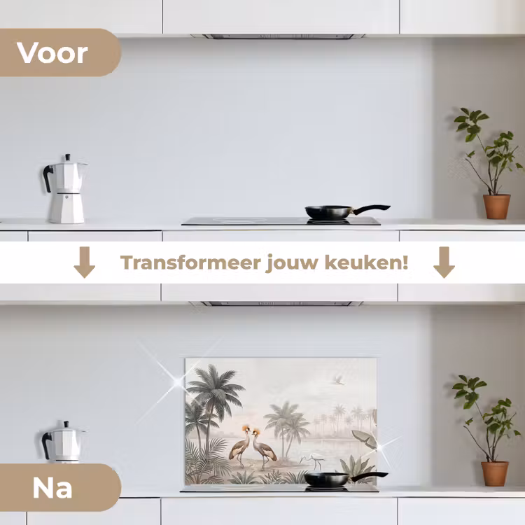 Spatscherm keuken - Kraanvogels - Palmbomen - Tropisch — 3