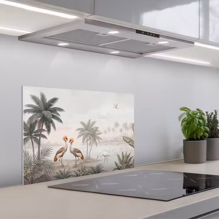 Spatscherm keuken - Kraanvogels - Palmbomen - Tropisch — 5