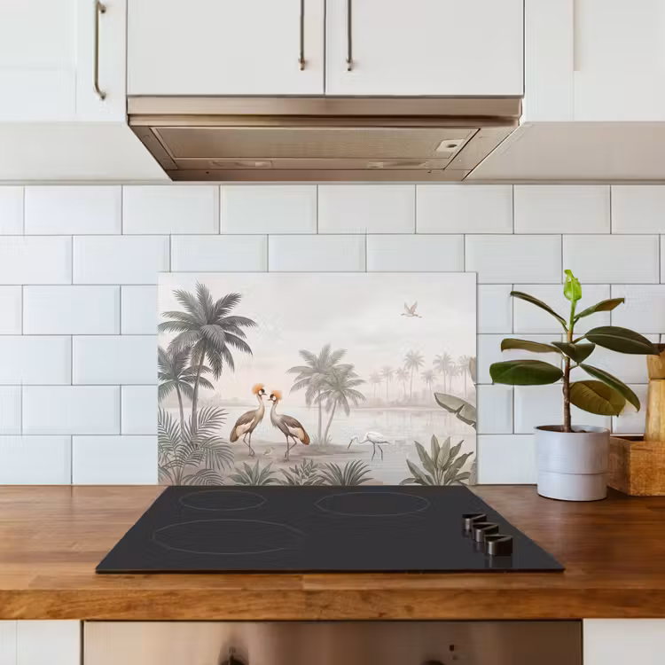 Spatscherm keuken - Kraanvogels - Palmbomen - Tropisch — 6