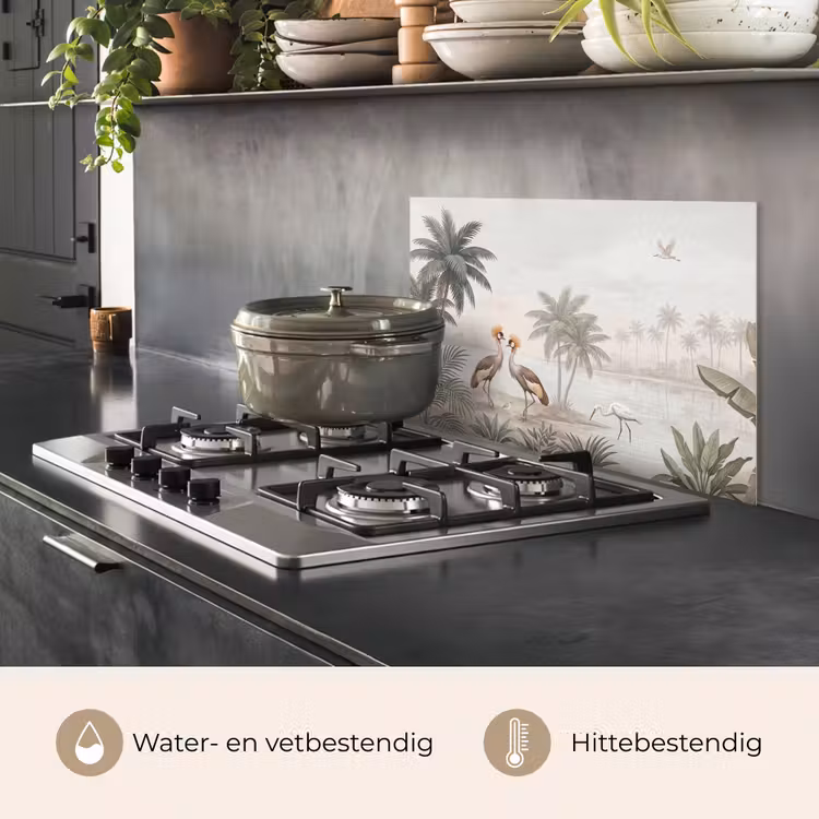 Spatscherm keuken - Kraanvogels - Palmbomen - Tropisch — 7