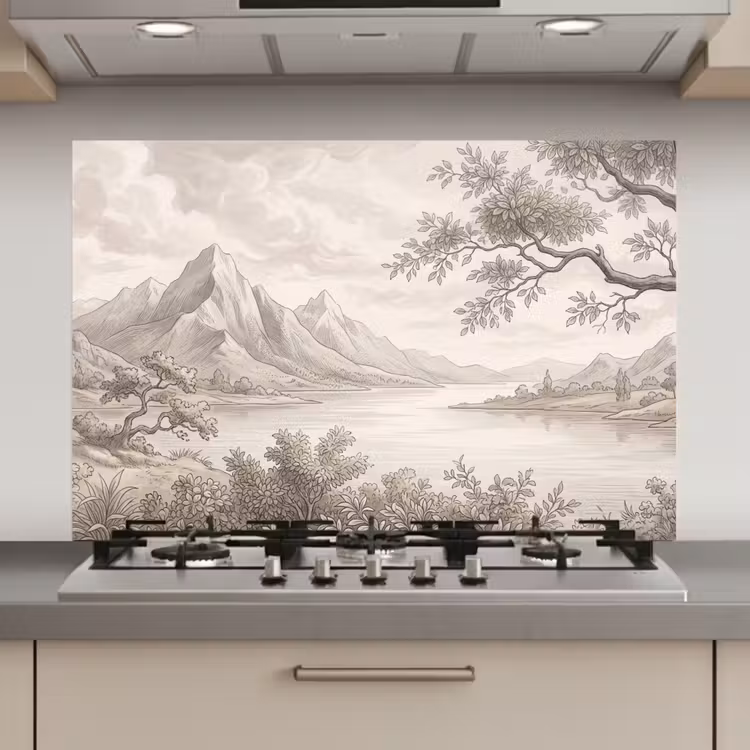 Spatscherm keuken - Landschap - Bergen - Meer - Natuur — 1