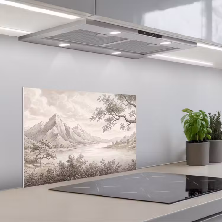 Spatscherm keuken - Landschap - Bergen - Meer - Natuur — 5