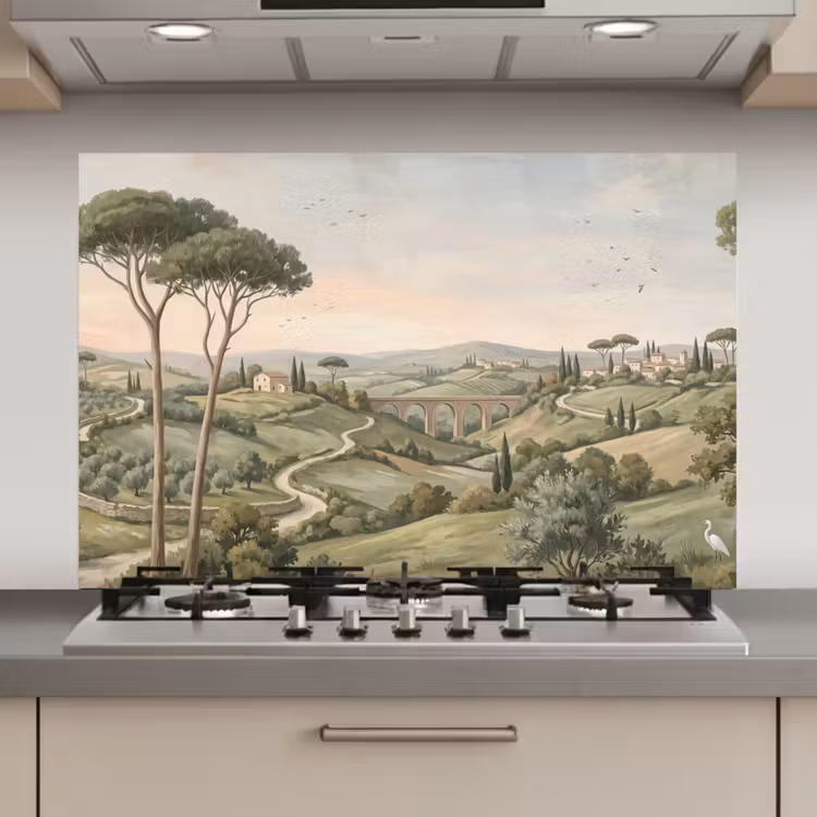 Spatscherm keuken - Landschap - Heuvels - Zandpad - Groen — 1