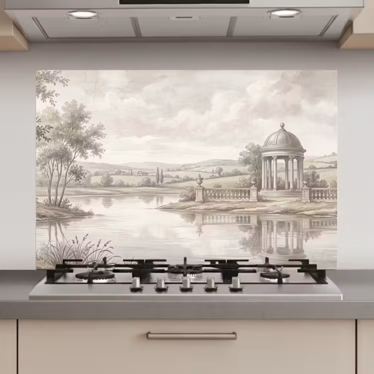 Spatscherm keuken - Landschap - Water - Natuur - Sepia — 1