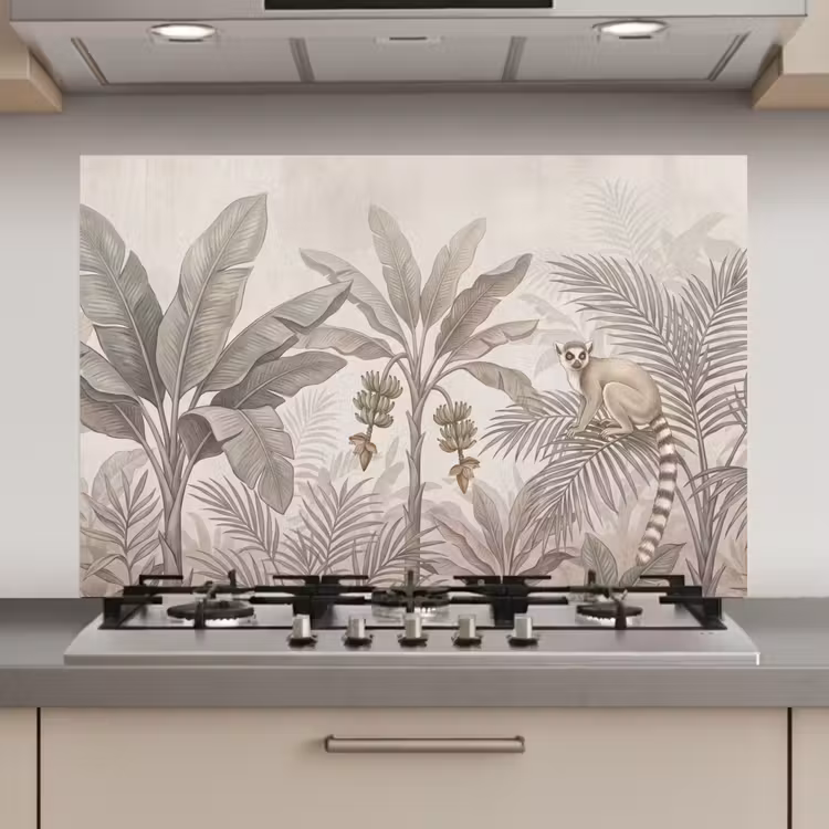Spatscherm keuken - Natuur - Jungle - Ringstaartmaki - Bruin — 1