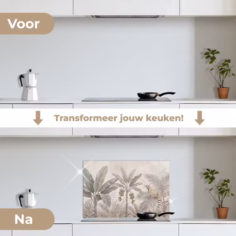 Spatscherm keuken - Natuur - Jungle - Ringstaartmaki - Bruin — 3