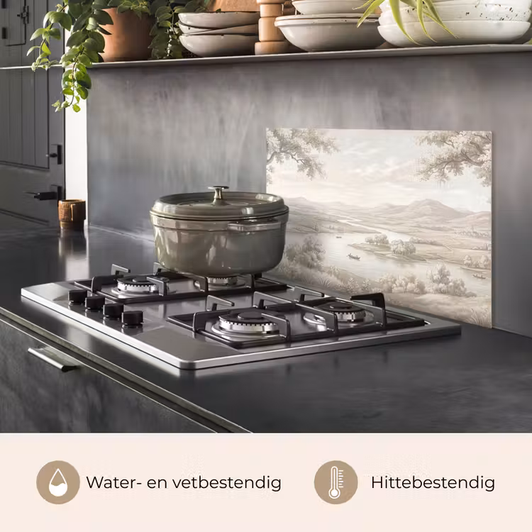 Spatscherm keuken - Rivierlandschap - Bergen - Natuur - Vintage - Beige — 7