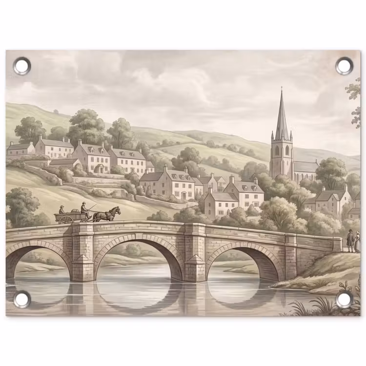 Tuinposter - Dorp - Brug - Uitzicht - Groen — 1