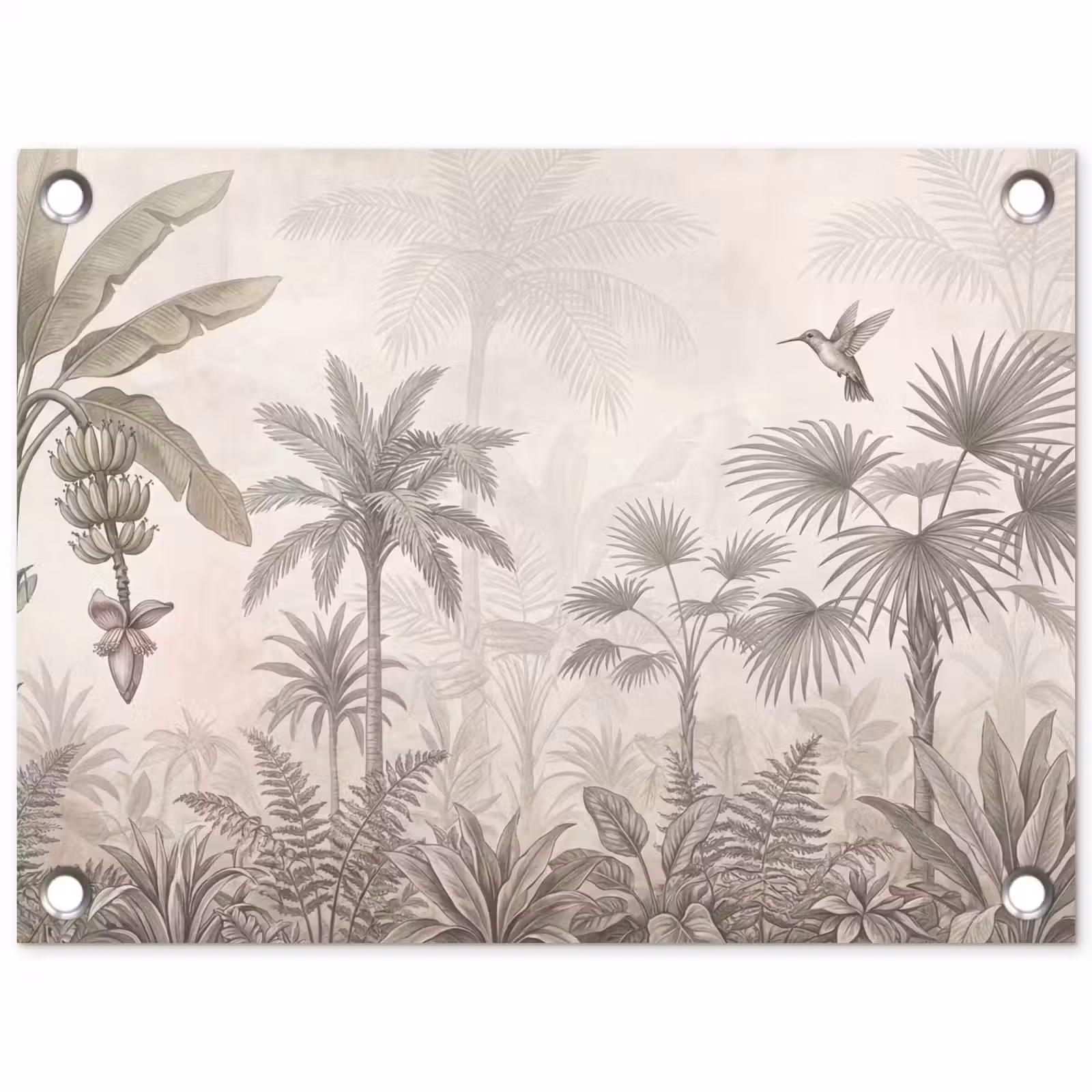 Tuinposter - Jungle - Banenboom - Kolibrie - Beige — 1