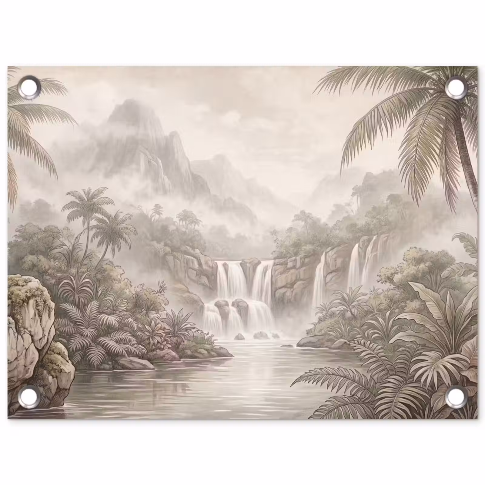 Tuinposter - Jungle - Watervallen - Tropisch - Illustratie — 1
