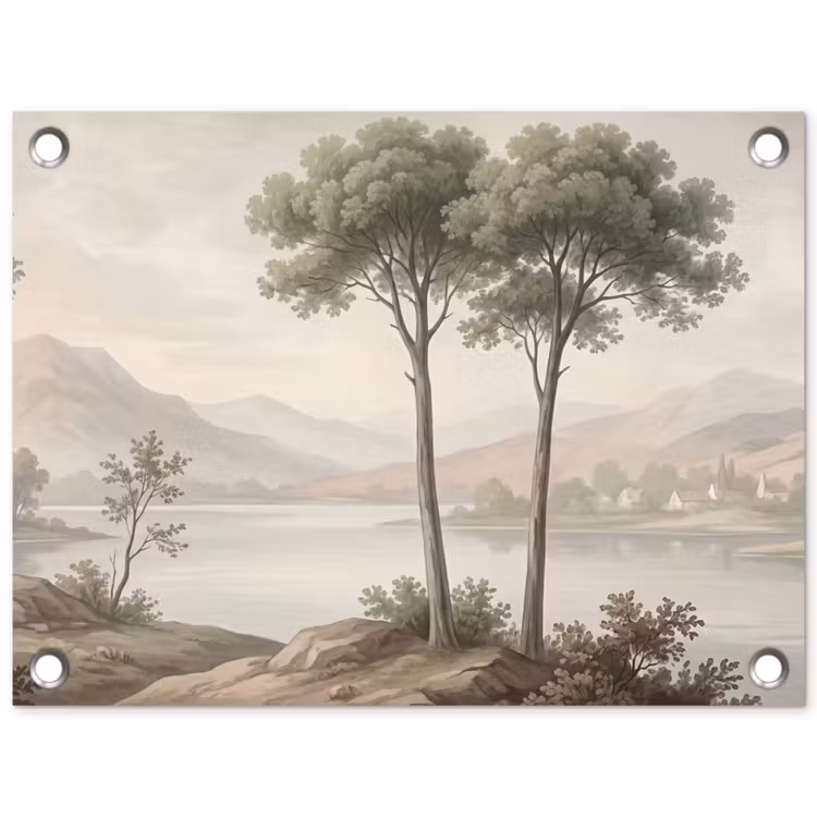 Tuinposter - Bomen - Meer - Bergen - Illustratie — 1
