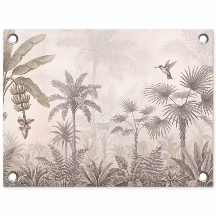 Tuinposter - Jungle - Banenboom - Kolibrie - Beige — 1