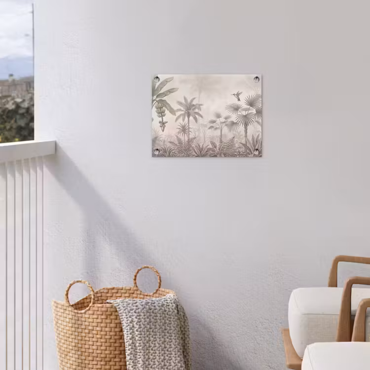 Tuinposter - Jungle - Banenboom - Kolibrie - Beige — 3