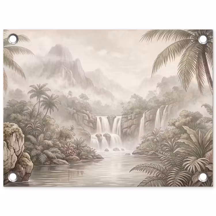 Tuinposter - Jungle - Watervallen - Tropisch - Illustratie — 1