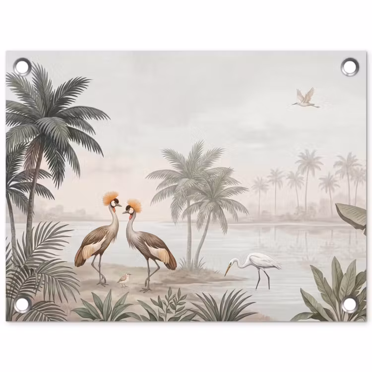 Tuinposter - Kraanvogels - Palmbomen - Tropisch — 1