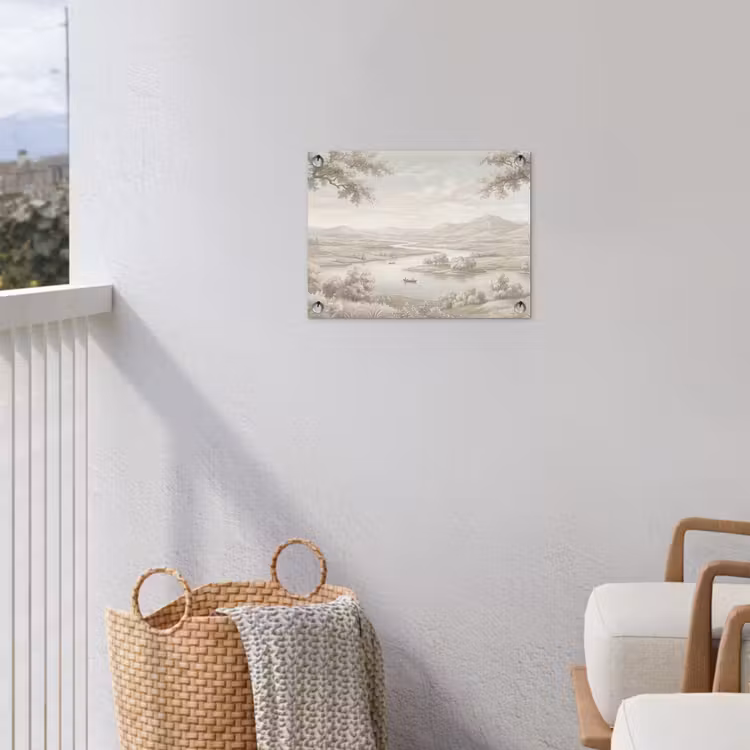 Tuinposter - Rivierlandschap - Bergen - Natuur - Vintage - Beige — 3