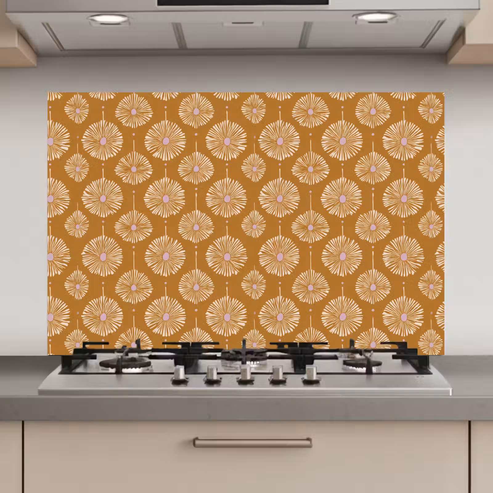 Spatscherm keuken - Bloemen - Modern - Oker — 1