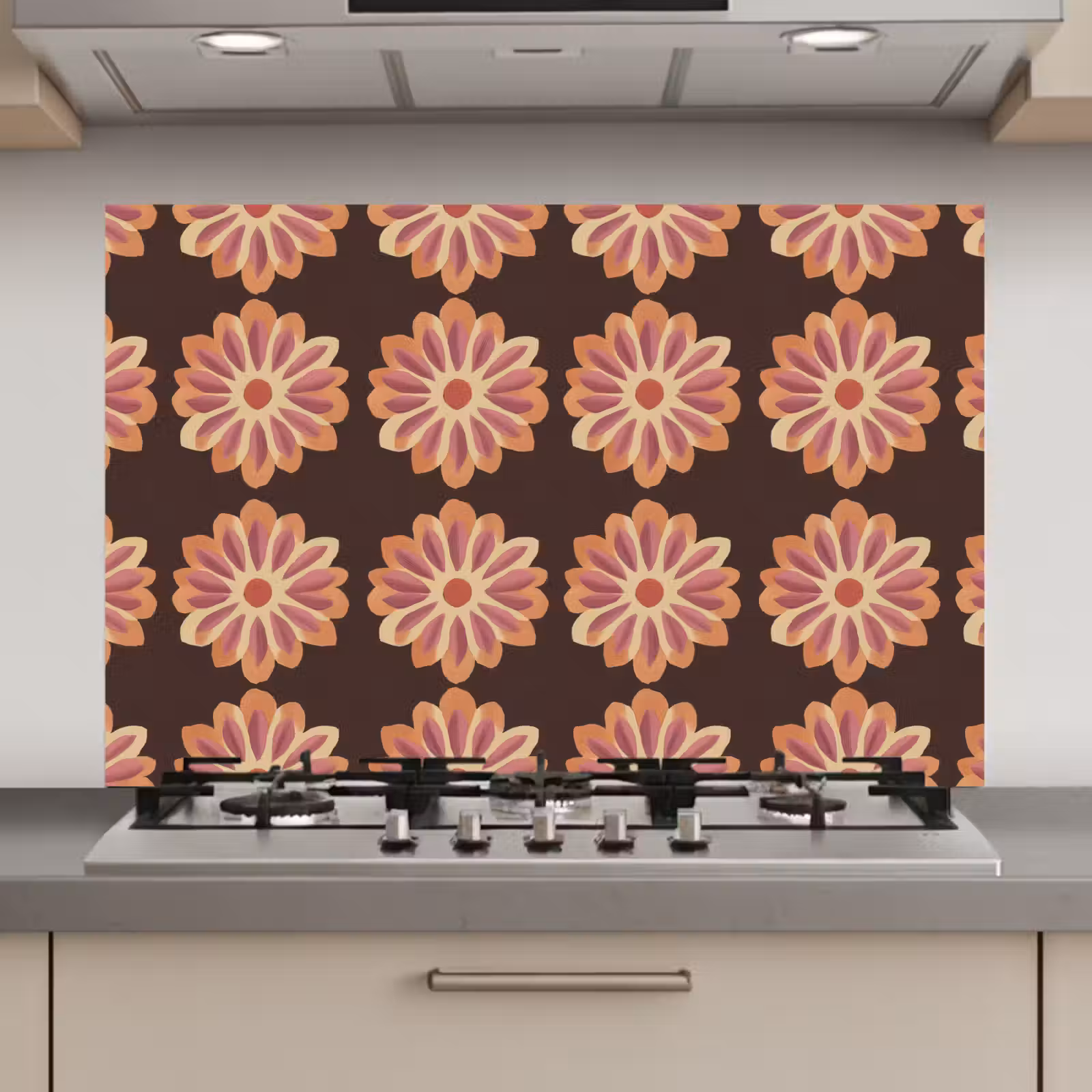 Spatscherm keuken - Bloemen - Patroon - Bruin — 1
