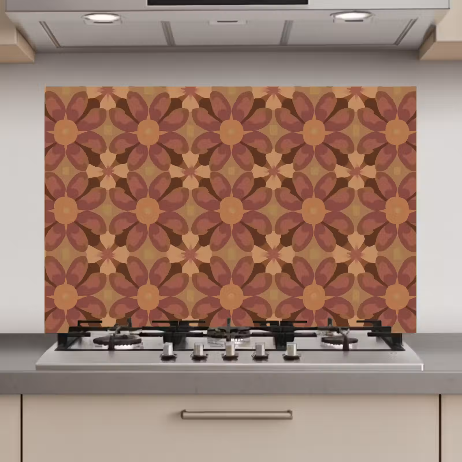 Spatscherm keuken - Retro - Bloemen - Bruin — 1